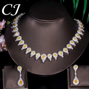 CANDICE Stunning Pave Yellow Citrine Luxury Jewelry Pear Shape CZ Crystal Choker Necklace And Earrings Bride Set for Women Party Wedding Accessories