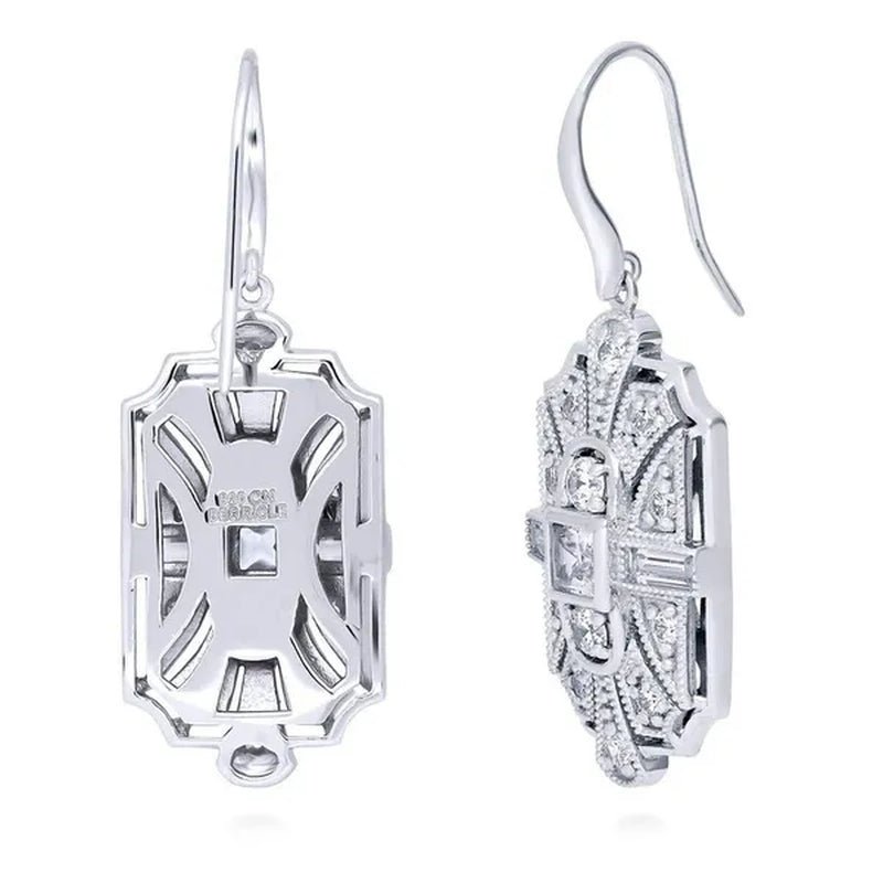Fashion 925 Silver Crystal Cubic Zirconia Dangle Earring CZ Art Deco Hoop Earrings Diamond Gemstone CZ Charm Bridal Wedding Engagement Jewelry Gift - WORLD TIME VISITS