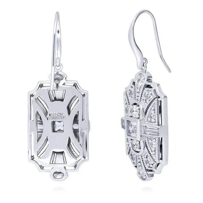 Fashion 925 Silver Crystal Cubic Zirconia Dangle Earring CZ Art Deco Hoop Earrings Diamond Gemstone CZ Charm Bridal Wedding Engagement Jewelry Gift - WORLD TIME VISITS