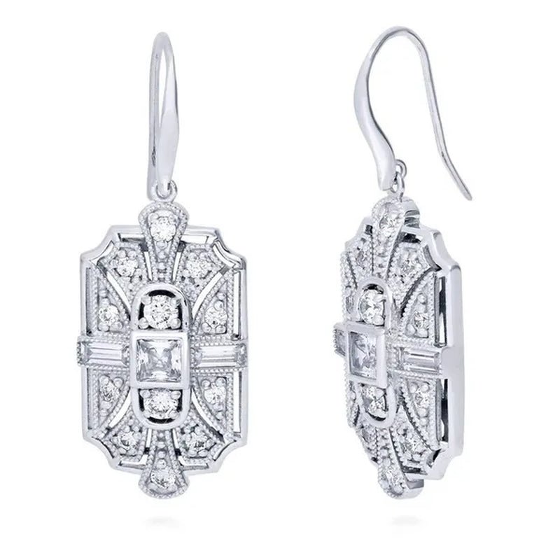 Fashion 925 Silver Crystal Cubic Zirconia Dangle Earring CZ Art Deco Hoop Earrings Diamond Gemstone CZ Charm Bridal Wedding Engagement Jewelry Gift - WORLD TIME VISITS