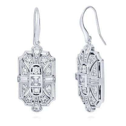 Fashion 925 Silver Crystal Cubic Zirconia Dangle Earring CZ Art Deco Hoop Earrings Diamond Gemstone CZ Charm Bridal Wedding Engagement Jewelry Gift - WORLD TIME VISITS