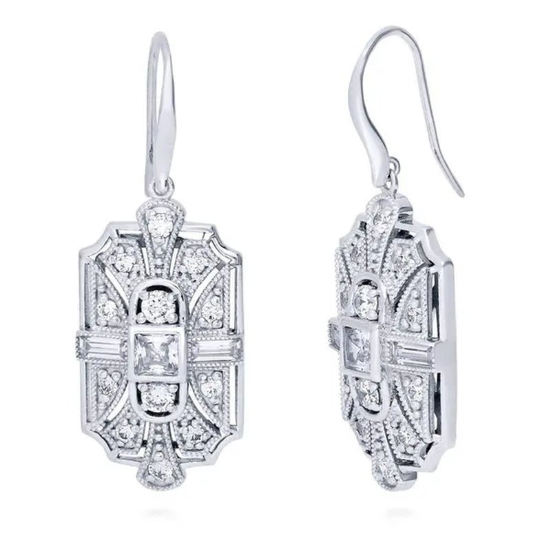 Fashion 925 Silver Crystal Cubic Zirconia Dangle Earring CZ Art Deco Hoop Earrings Diamond Gemstone CZ Charm Bridal Wedding Engagement Jewelry Gift - WORLD TIME VISITS
