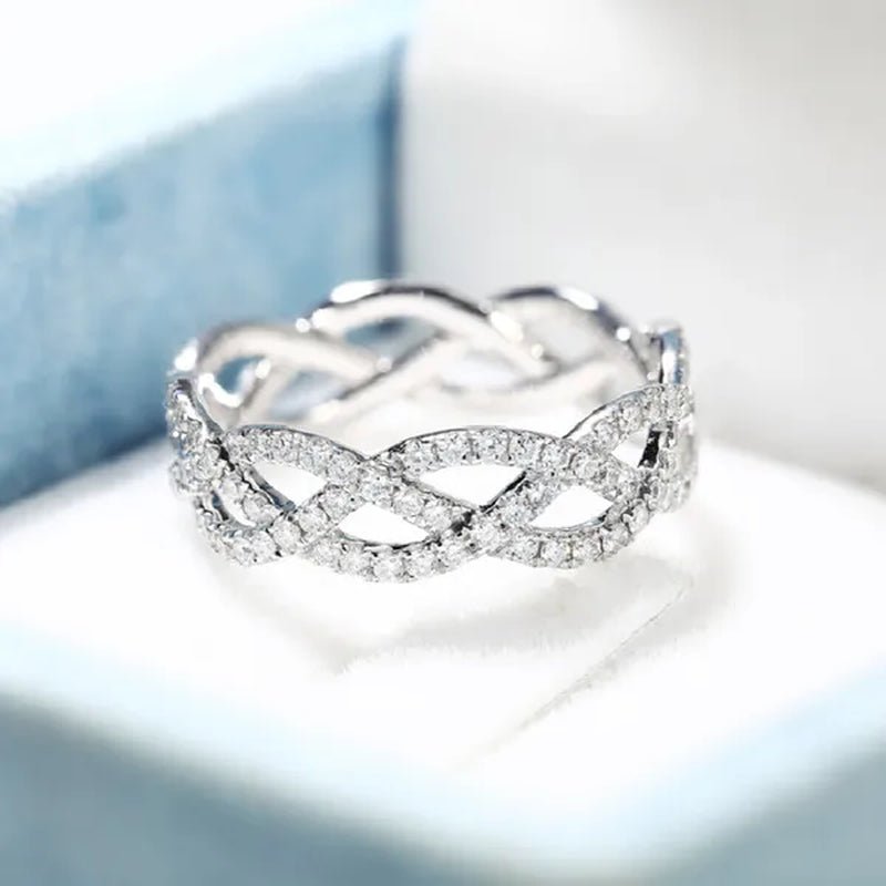 Fashion 925 Sterling Silver Twist Ring White Sapphire Diamond Wedding Band Female Bride Proposal Engagement Party Jewelry Anniversary Gift - WORLD TIME VISITS