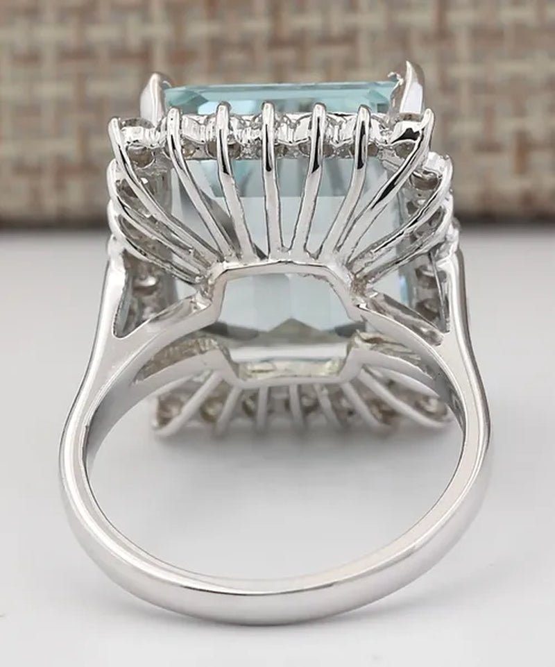Fashion 9.36CT Natural Aquamarine 925 Sterling Silver Cocktail Ring Size 6 - 10 - WORLD TIME VISITS