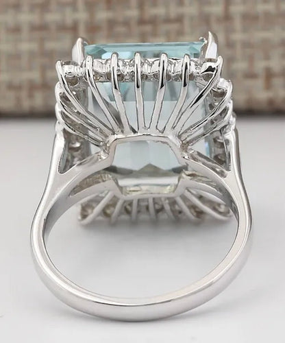 Fashion 9.36CT Natural Aquamarine 925 Sterling Silver Cocktail Ring Size 6 - 10 - WORLD TIME VISITS