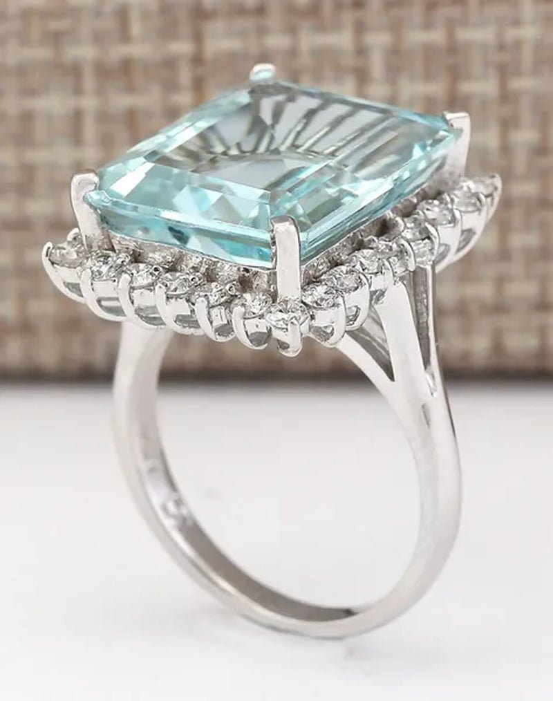 Fashion 9.36CT Natural Aquamarine 925 Sterling Silver Cocktail Ring Size 6 - 10 - WORLD TIME VISITS