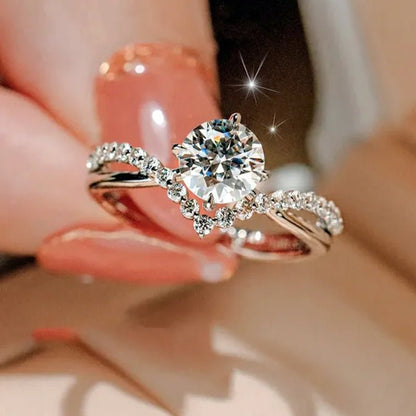 Fashion Accessories Gorgeous 925 Sterling Silver White Sapphire Round Cut Moissanite Diamond Ring Elegant Bride Wedding Jewelry for Women Rings Engagement Anniversary Party Band Gift Size 4 - 12 Bague Femme - WORLD TIME VISITS