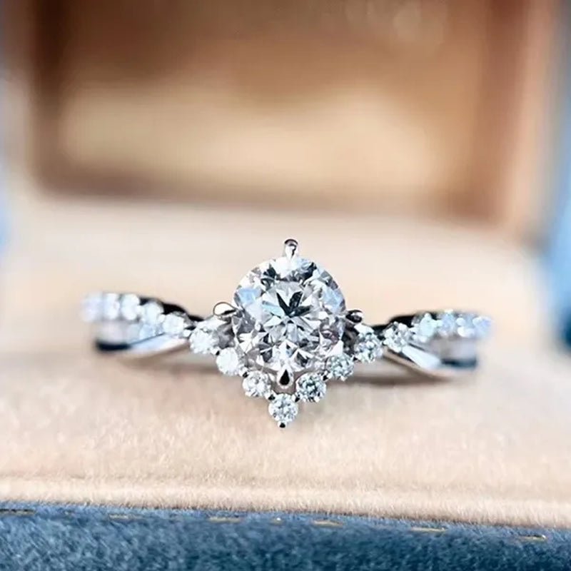Fashion Accessories Gorgeous 925 Sterling Silver White Sapphire Round Cut Moissanite Diamond Ring Elegant Bride Wedding Jewelry for Women Rings Engagement Anniversary Party Band Gift Size 4 - 12 Bague Femme - WORLD TIME VISITS