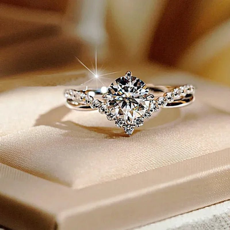 Fashion Accessories Gorgeous 925 Sterling Silver White Sapphire Round Cut Moissanite Diamond Ring Elegant Bride Wedding Jewelry for Women Rings Engagement Anniversary Party Band Gift Size 4 - 12 Bague Femme - WORLD TIME VISITS