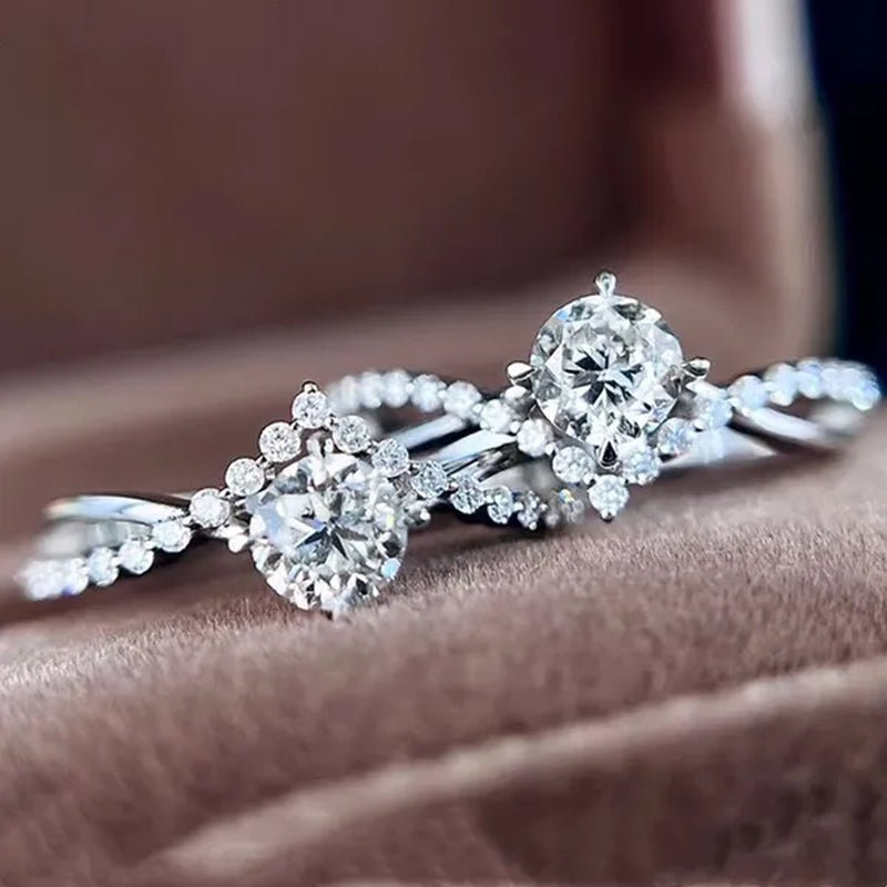 Fashion Accessories Gorgeous 925 Sterling Silver White Sapphire Round Cut Moissanite Diamond Ring Elegant Bride Wedding Jewelry for Women Rings Engagement Anniversary Party Band Gift Size 4 - 12 Bague Femme - WORLD TIME VISITS