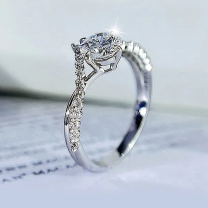 Fashion Accessories Gorgeous 925 Sterling Silver White Sapphire Round Cut Moissanite Diamond Ring Elegant Bride Wedding Jewelry for Women Rings Engagement Anniversary Party Band Gift Size 4 - 12 Bague Femme - WORLD TIME VISITS