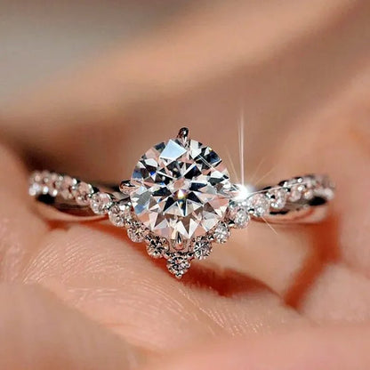 Fashion Accessories Gorgeous 925 Sterling Silver White Sapphire Round Cut Moissanite Diamond Ring Elegant Bride Wedding Jewelry for Women Rings Engagement Anniversary Party Band Gift Size 4 - 12 Bague Femme - WORLD TIME VISITS