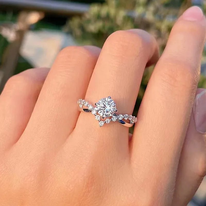 Fashion Accessories Gorgeous 925 Sterling Silver White Sapphire Round Cut Moissanite Diamond Ring Elegant Bride Wedding Jewelry for Women Rings Engagement Anniversary Party Band Gift Size 4 - 12 Bague Femme - WORLD TIME VISITS