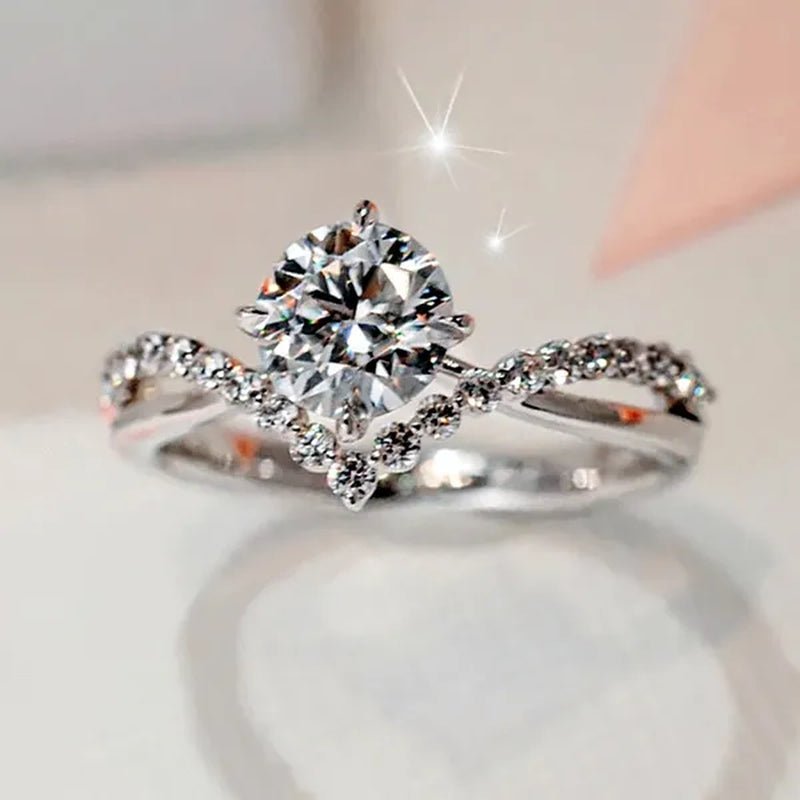 Fashion Accessories Gorgeous 925 Sterling Silver White Sapphire Round Cut Moissanite Diamond Ring Elegant Bride Wedding Jewelry for Women Rings Engagement Anniversary Party Band Gift Size 4 - 12 Bague Femme - WORLD TIME VISITS