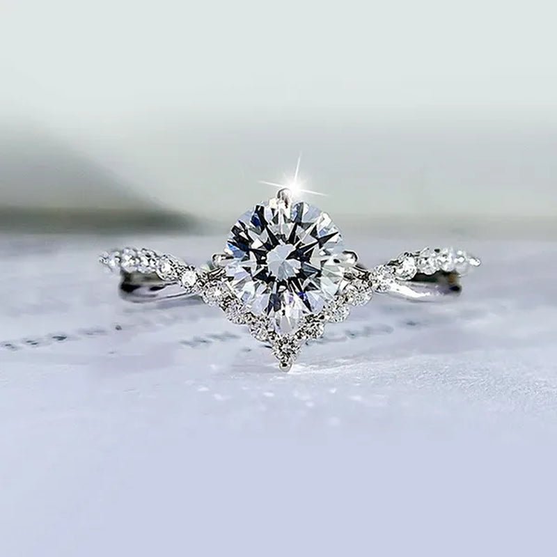 Fashion Accessories Gorgeous 925 Sterling Silver White Sapphire Round Cut Moissanite Diamond Ring Elegant Bride Wedding Jewelry for Women Rings Engagement Anniversary Party Band Gift Size 4 - 12 Bague Femme - WORLD TIME VISITS
