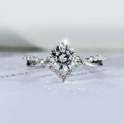 Fashion Accessories Gorgeous 925 Sterling Silver White Sapphire Round Cut Moissanite Diamond Ring Elegant Bride Wedding Jewelry for Women Rings Engagement Anniversary Party Band Gift Size 4 - 12 Bague Femme - WORLD TIME VISITS