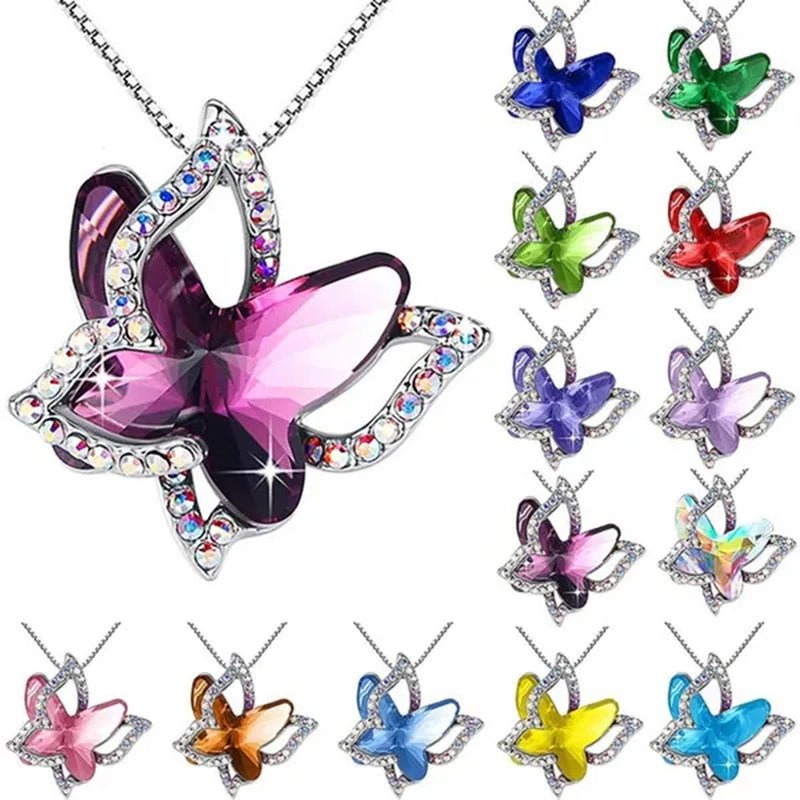 Fashion Crystal Butterfly Necklace Zircon Hollow Out Butterfly Pendant Engagement Necklaces for Women Insect Butterfly Jewelry Charm Accessories Birthday Party Anniversary Gift - WORLD TIME VISITS