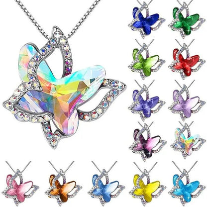 Fashion Crystal Butterfly Necklace Zircon Hollow Out Butterfly Pendant Engagement Necklaces for Women Insect Butterfly Jewelry Charm Accessories Birthday Party Anniversary Gift - WORLD TIME VISITS
