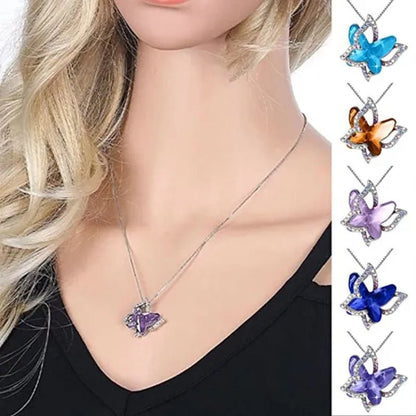 Fashion Crystal Butterfly Necklace Zircon Hollow Out Butterfly Pendant Engagement Necklaces for Women Insect Butterfly Jewelry Charm Accessories Birthday Party Anniversary Gift - WORLD TIME VISITS
