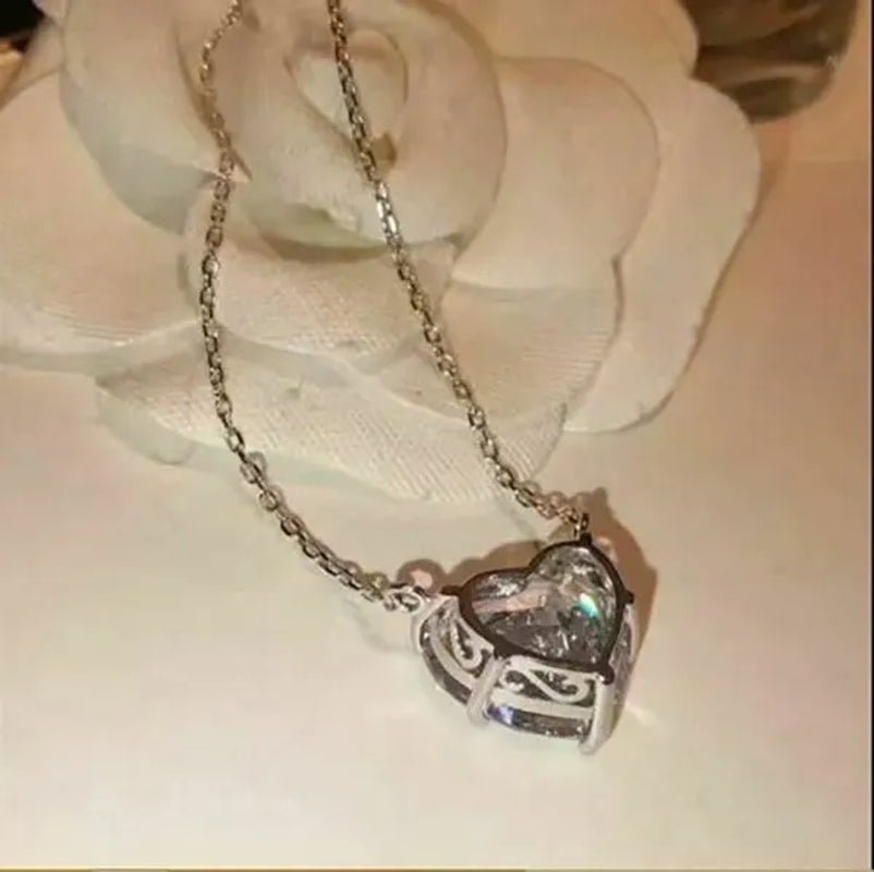 Fashion Elegant Ladies Silver Plated Sparkling White Sapphire Heart Shaped Choker Necklaces for Women Bridal Chain Necklace Fine Jewelry - WORLD TIME VISITS