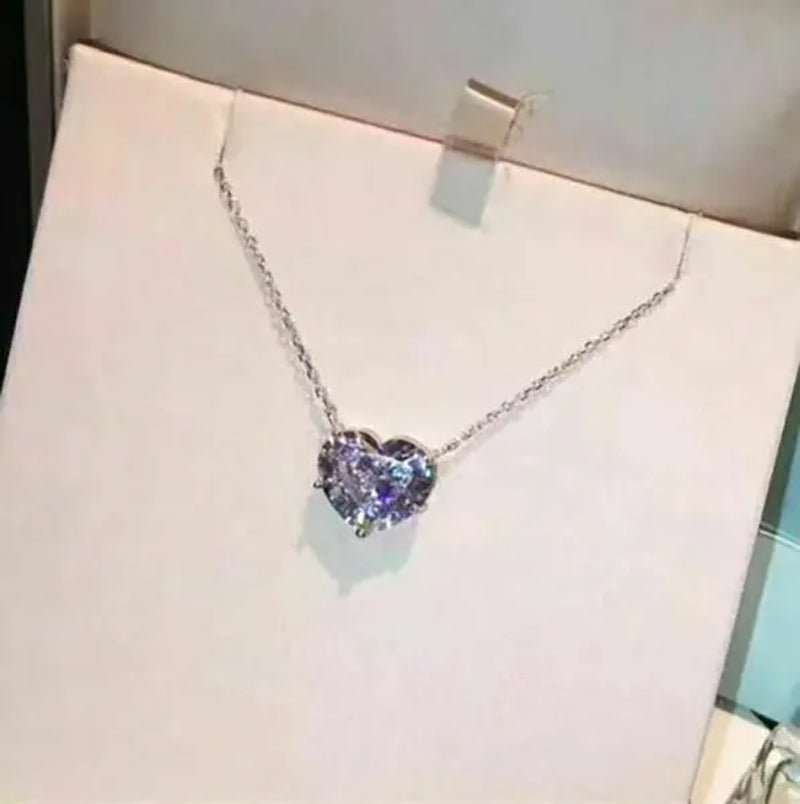 Fashion Elegant Ladies Silver Plated Sparkling White Sapphire Heart Shaped Choker Necklaces for Women Bridal Chain Necklace Fine Jewelry - WORLD TIME VISITS