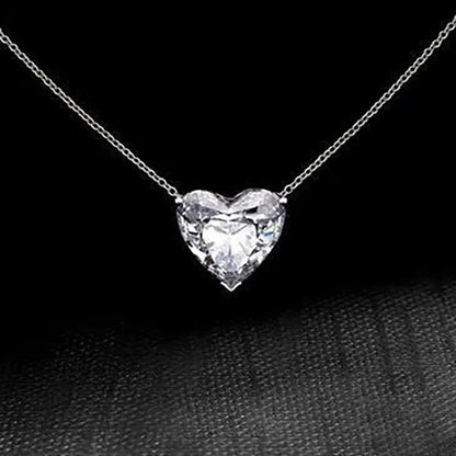 Fashion Elegant Ladies Silver Plated Sparkling White Sapphire Heart Shaped Choker Necklaces for Women Bridal Chain Necklace Fine Jewelry - WORLD TIME VISITS