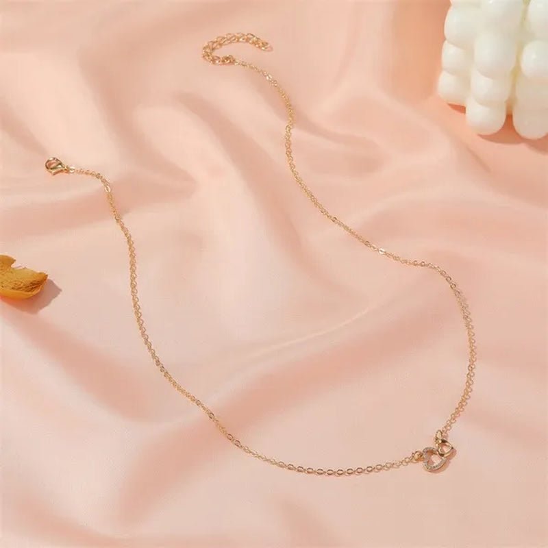 Fashion Gold and Silver Double Heart Necklace Necklace Crystal Diamond Pendant Necklace Gift for Woman - WORLD TIME VISITS