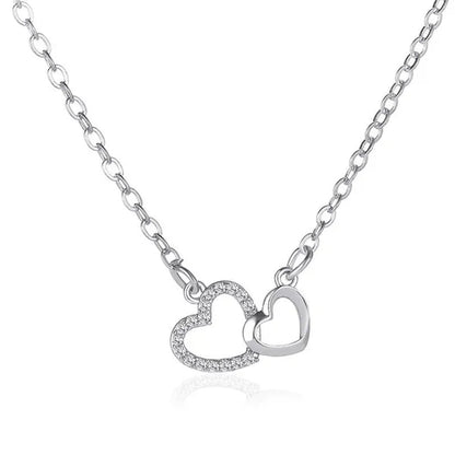Fashion Gold and Silver Double Heart Necklace Necklace Crystal Diamond Pendant Necklace Gift for Woman - WORLD TIME VISITS