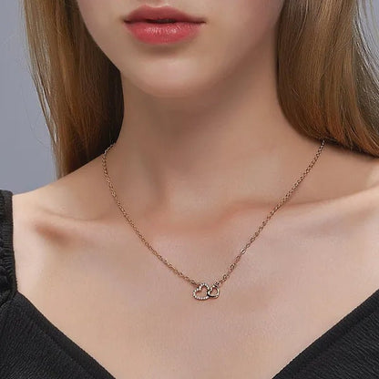Fashion Gold and Silver Double Heart Necklace Necklace Crystal Diamond Pendant Necklace Gift for Woman - WORLD TIME VISITS