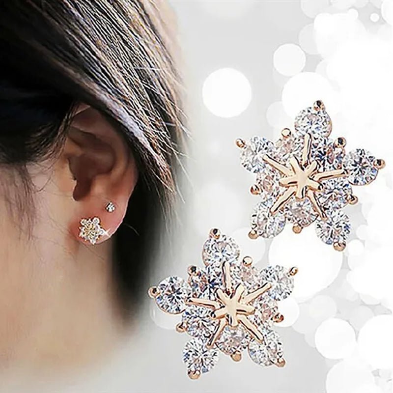 Fashion Lady Creative Diamond Flower Earrings White Snowflake Earrings Engagement Earrings for Women Flower Jewelry Lovely Lady Snowflake Accessories Birthday Anniversary Gift - WORLD TIME VISITS