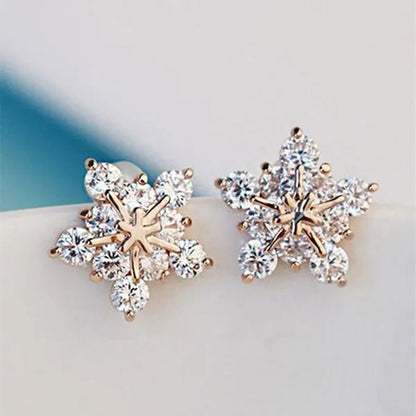 Fashion Lady Creative Diamond Flower Earrings White Snowflake Earrings Engagement Earrings for Women Flower Jewelry Lovely Lady Snowflake Accessories Birthday Anniversary Gift - WORLD TIME VISITS