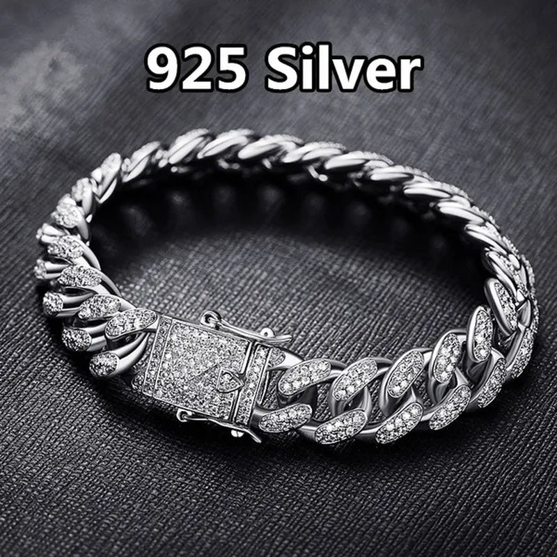 Fashion Mens Womens Chain Hiphop Iced Out Curb Cuban 24K / 18K / 925 Silver Gold Plated Bracelet W Paved Clear Rhinestones Cuban Bracelet - WORLD TIME VISITS
