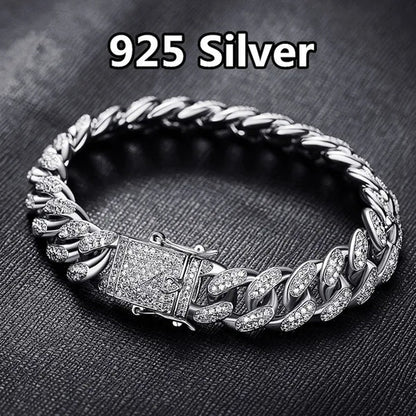 Fashion Mens Womens Chain Hiphop Iced Out Curb Cuban 24K / 18K / 925 Silver Gold Plated Bracelet W Paved Clear Rhinestones Cuban Bracelet - WORLD TIME VISITS