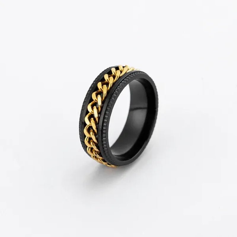 Fashion Punk Stainless Steel 8mm Rings for Men Chain Rings Biker Grooved Edge, Size 5 - 13 - WORLD TIME VISITS