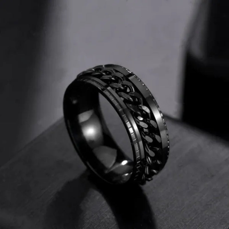 Fashion Punk Stainless Steel 8mm Rings for Men Chain Rings Biker Grooved Edge, Size 5 - 13 - WORLD TIME VISITS