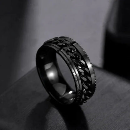 Fashion Punk Stainless Steel 8mm Rings for Men Chain Rings Biker Grooved Edge, Size 5 - 13 - WORLD TIME VISITS