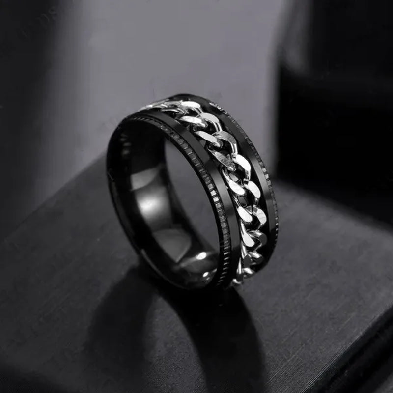Fashion Punk Stainless Steel 8mm Rings for Men Chain Rings Biker Grooved Edge, Size 5 - 13 - WORLD TIME VISITS