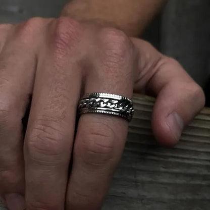 Fashion Punk Stainless Steel 8mm Rings for Men Chain Rings Biker Grooved Edge, Size 5 - 13 - WORLD TIME VISITS