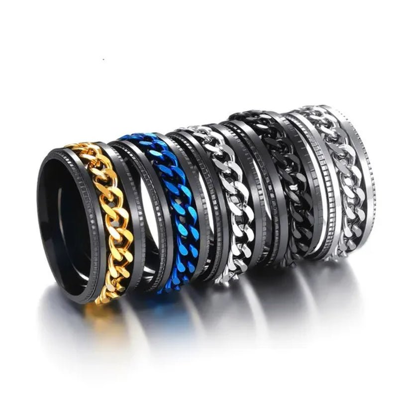 Fashion Punk Stainless Steel 8mm Rings for Men Chain Rings Biker Grooved Edge, Size 5 - 13 - WORLD TIME VISITS