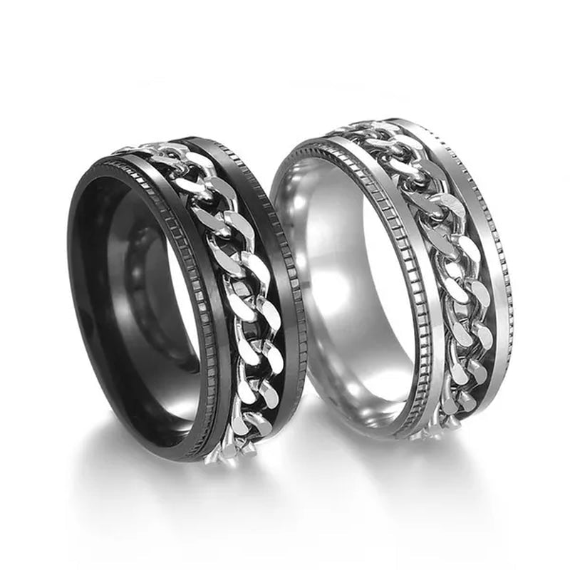 Fashion Punk Stainless Steel 8mm Rings for Men Chain Rings Biker Grooved Edge, Size 5 - 13 - WORLD TIME VISITS