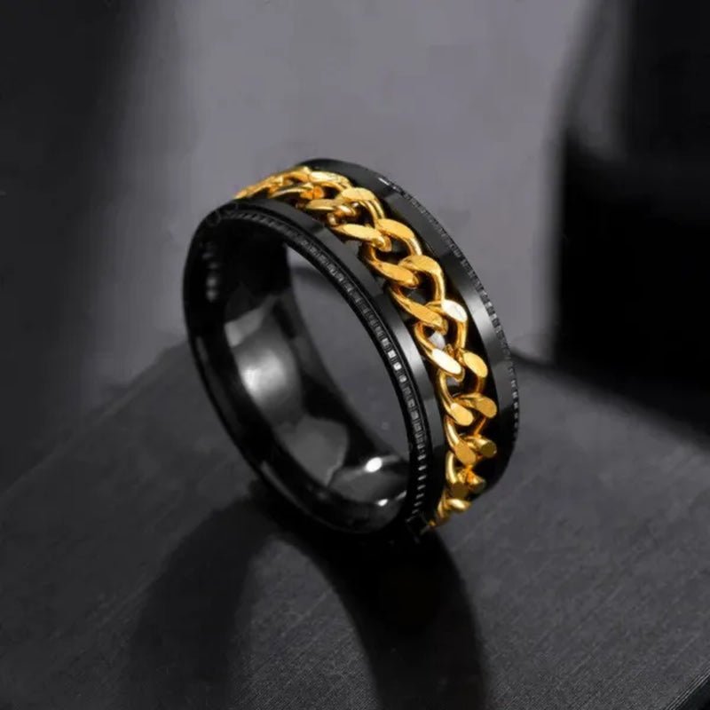 Fashion Punk Stainless Steel 8mm Rings for Men Chain Rings Biker Grooved Edge, Size 5 - 13 - WORLD TIME VISITS