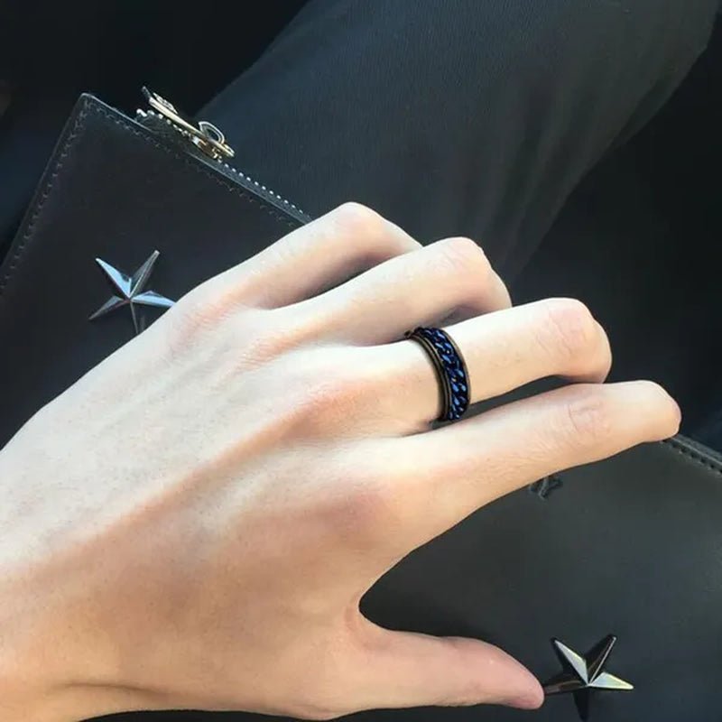 Fashion Punk Stainless Steel 8mm Rings for Men Chain Rings Biker Grooved Edge, Size 5 - 13 - WORLD TIME VISITS