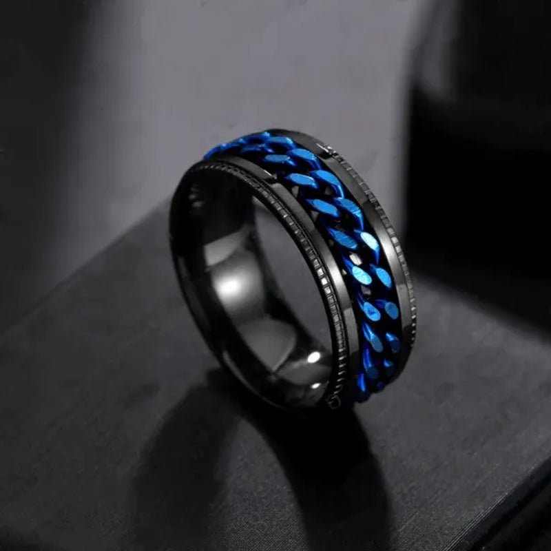 Fashion Punk Stainless Steel 8mm Rings for Men Chain Rings Biker Grooved Edge, Size 5 - 13 - WORLD TIME VISITS