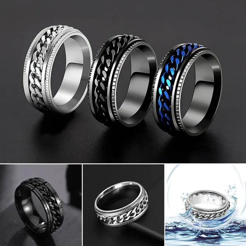 Fashion Punk Stainless Steel 8mm Rings for Men Chain Rings Biker Grooved Edge, Size 5 - 13 - WORLD TIME VISITS