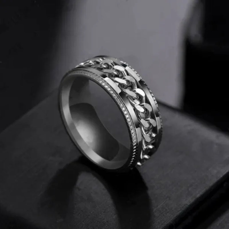 Fashion Punk Stainless Steel 8mm Rings for Men Chain Rings Biker Grooved Edge, Size 5 - 13 - WORLD TIME VISITS