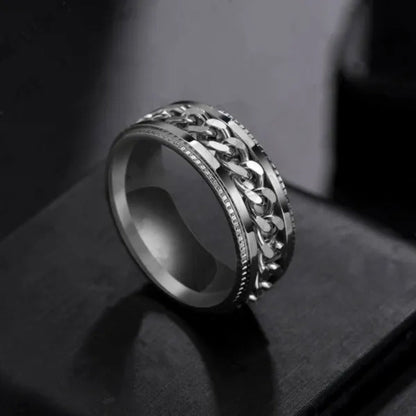 Fashion Punk Stainless Steel 8mm Rings for Men Chain Rings Biker Grooved Edge, Size 5 - 13 - WORLD TIME VISITS