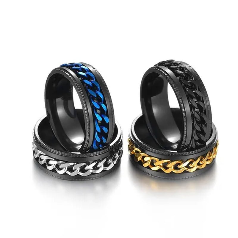 Fashion Punk Stainless Steel 8mm Rings for Men Chain Rings Biker Grooved Edge, Size 5 - 13 - WORLD TIME VISITS