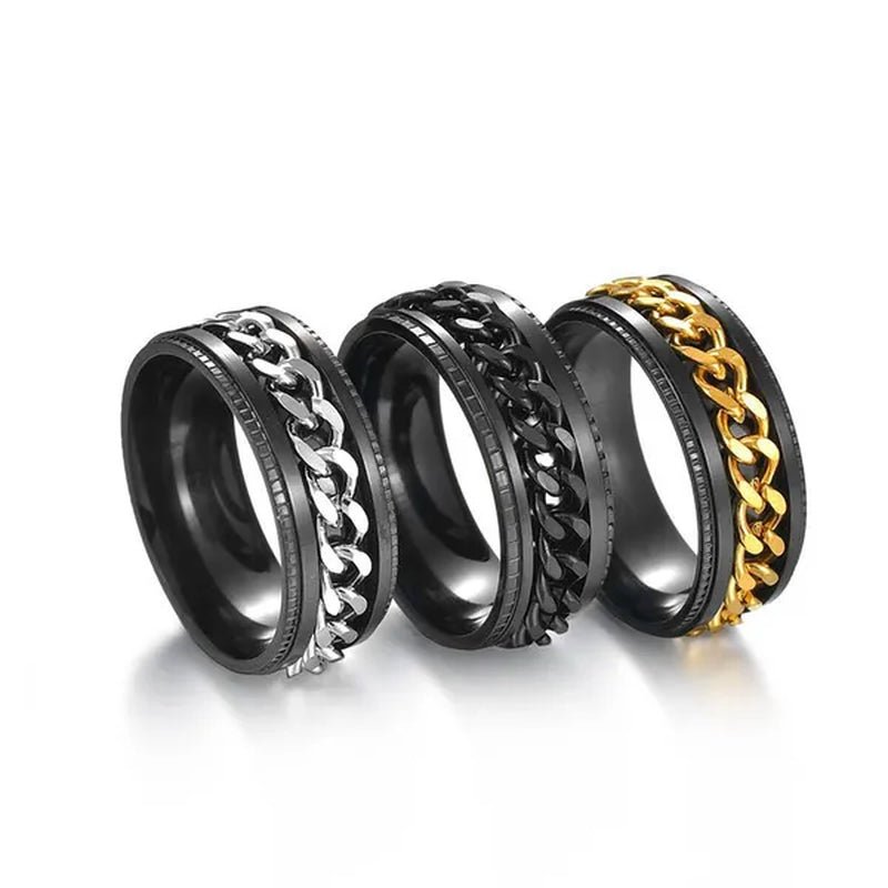 Fashion Punk Stainless Steel 8mm Rings for Men Chain Rings Biker Grooved Edge, Size 5 - 13 - WORLD TIME VISITS