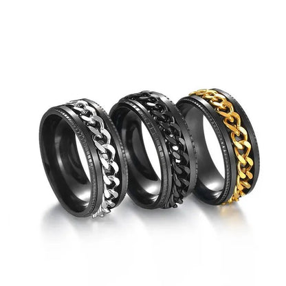 Fashion Punk Stainless Steel 8mm Rings for Men Chain Rings Biker Grooved Edge, Size 5 - 13 - WORLD TIME VISITS