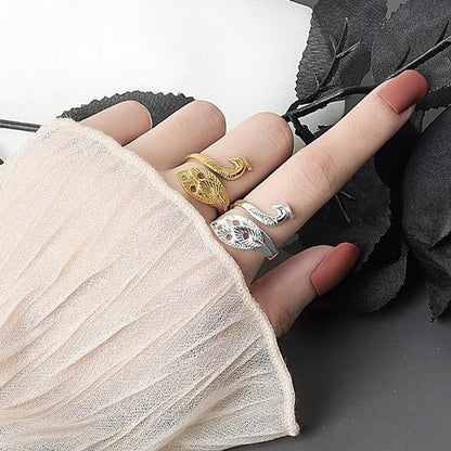Fashion Retro 925 Sterling Silver Peacock Phoenix Open Adjustable Ring Women's Cocktail Party Animal Ring - WORLD TIME VISITS